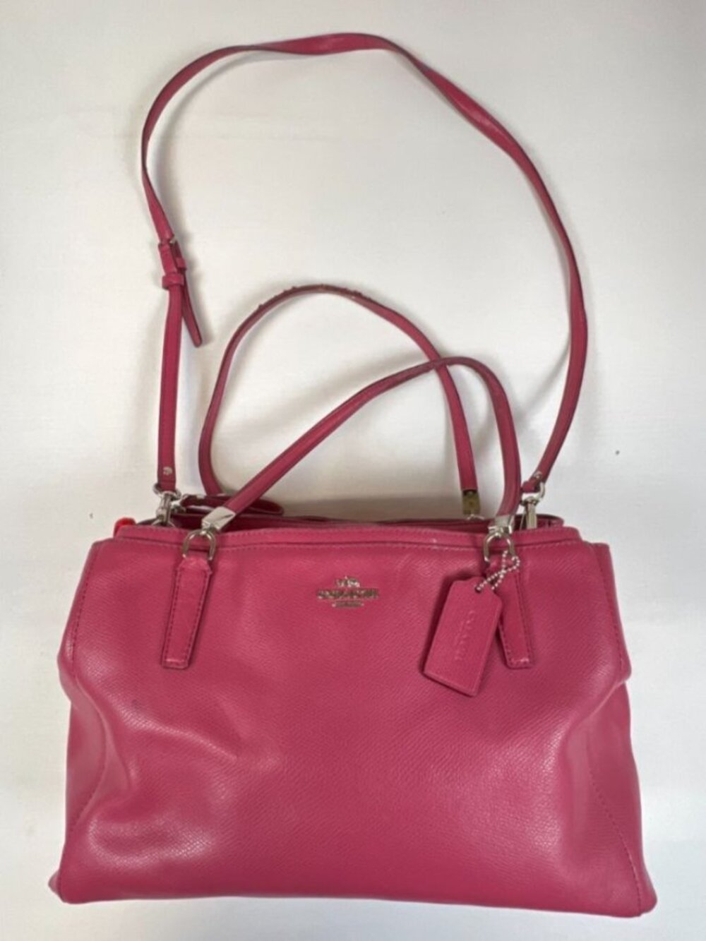 Coach Women Pink Leather Satchel Handbag Crossbody Bag Silver Hardware